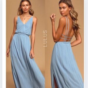 Lulus | Women’s Lost in Paradise Slate Blue Flowy Maxi Dress | XS